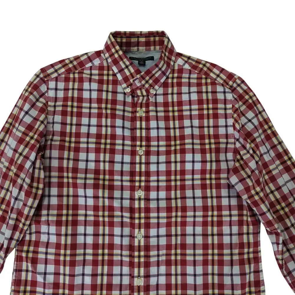 Banana Republic Soft Wash Shirt Red Plaid Button-down Oxford Mens Medium 15-15.5